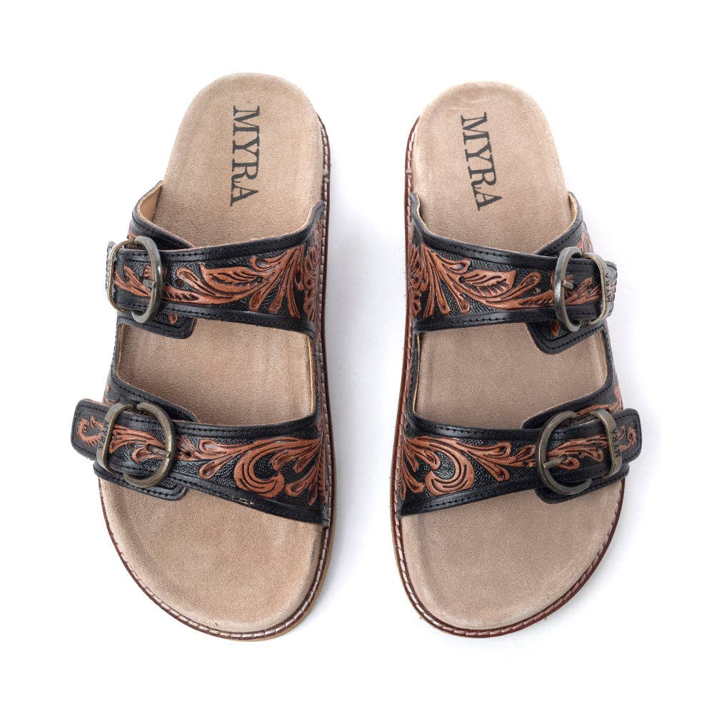 Canyon Ember Handtooled Leather Sandals-Bronzed Brown