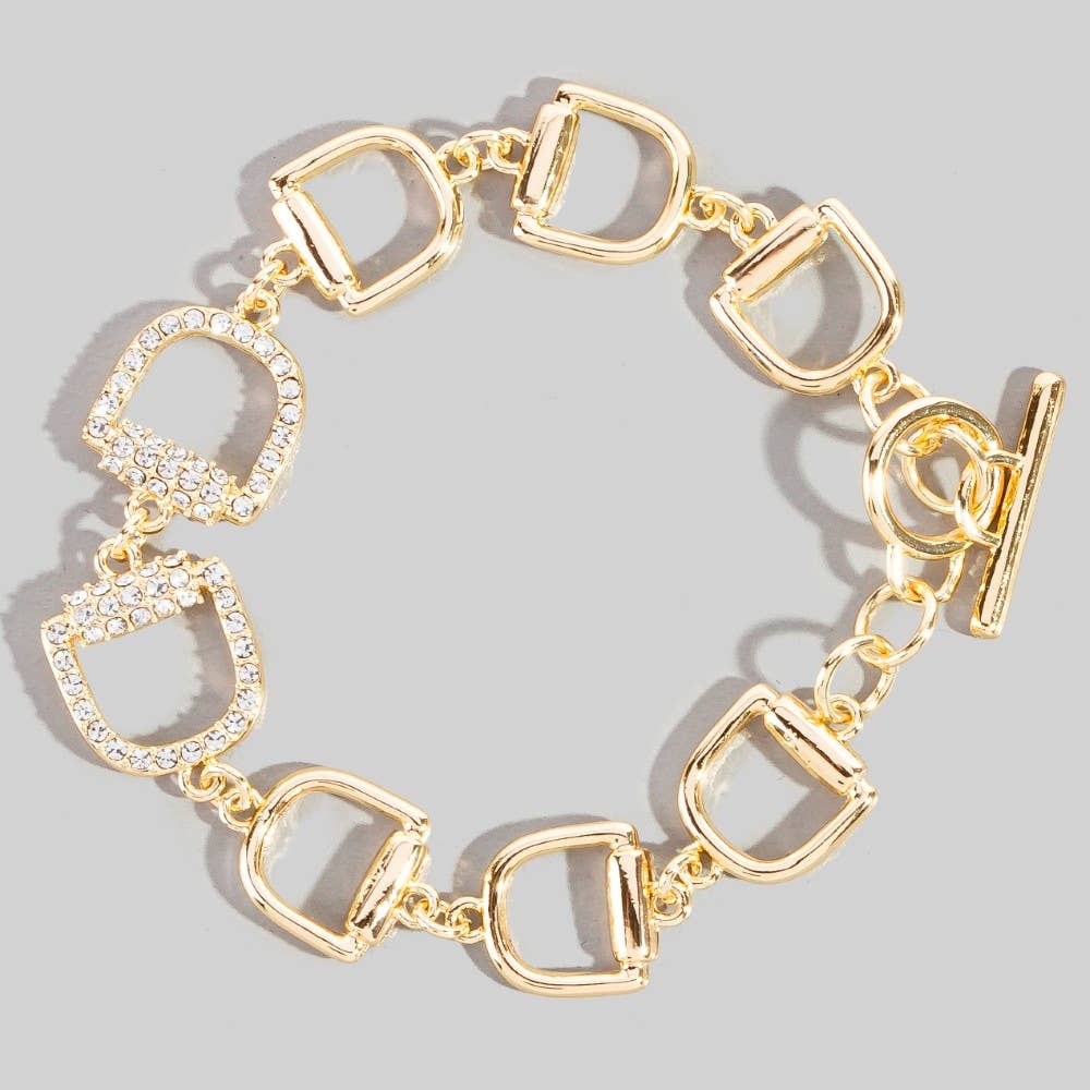 Pave D Link Toggle Chain Bracelet-Gold