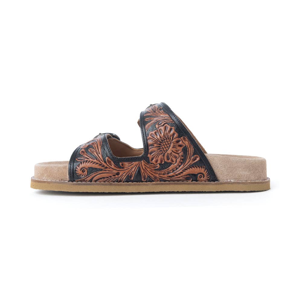 Canyon Ember Handtooled Leather Sandals-Bronzed Brown