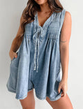 Ladies Tie Front V-Neck Denim Romper