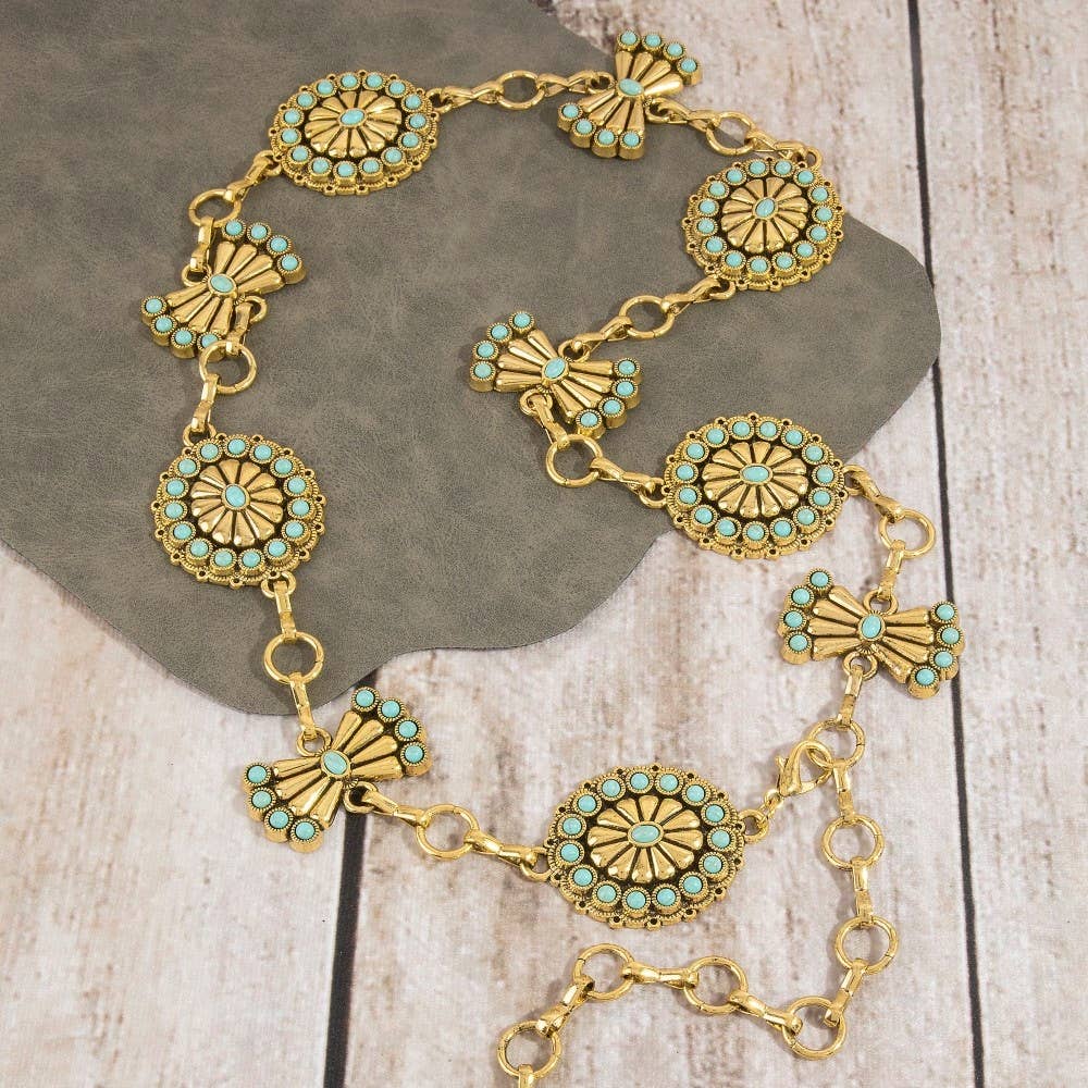 Stone Daisy Concho Chain Belt-Gold
