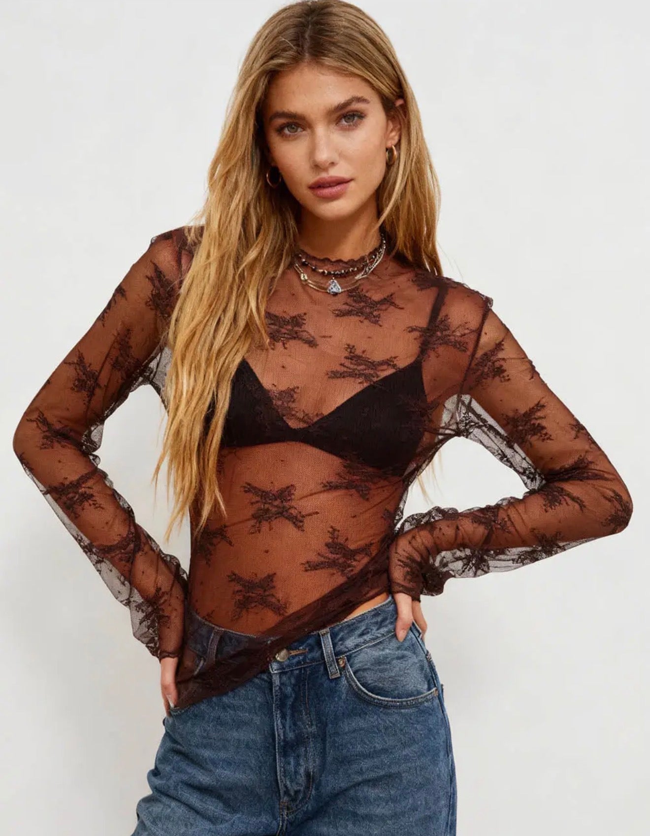 Layering floral lace mesh top