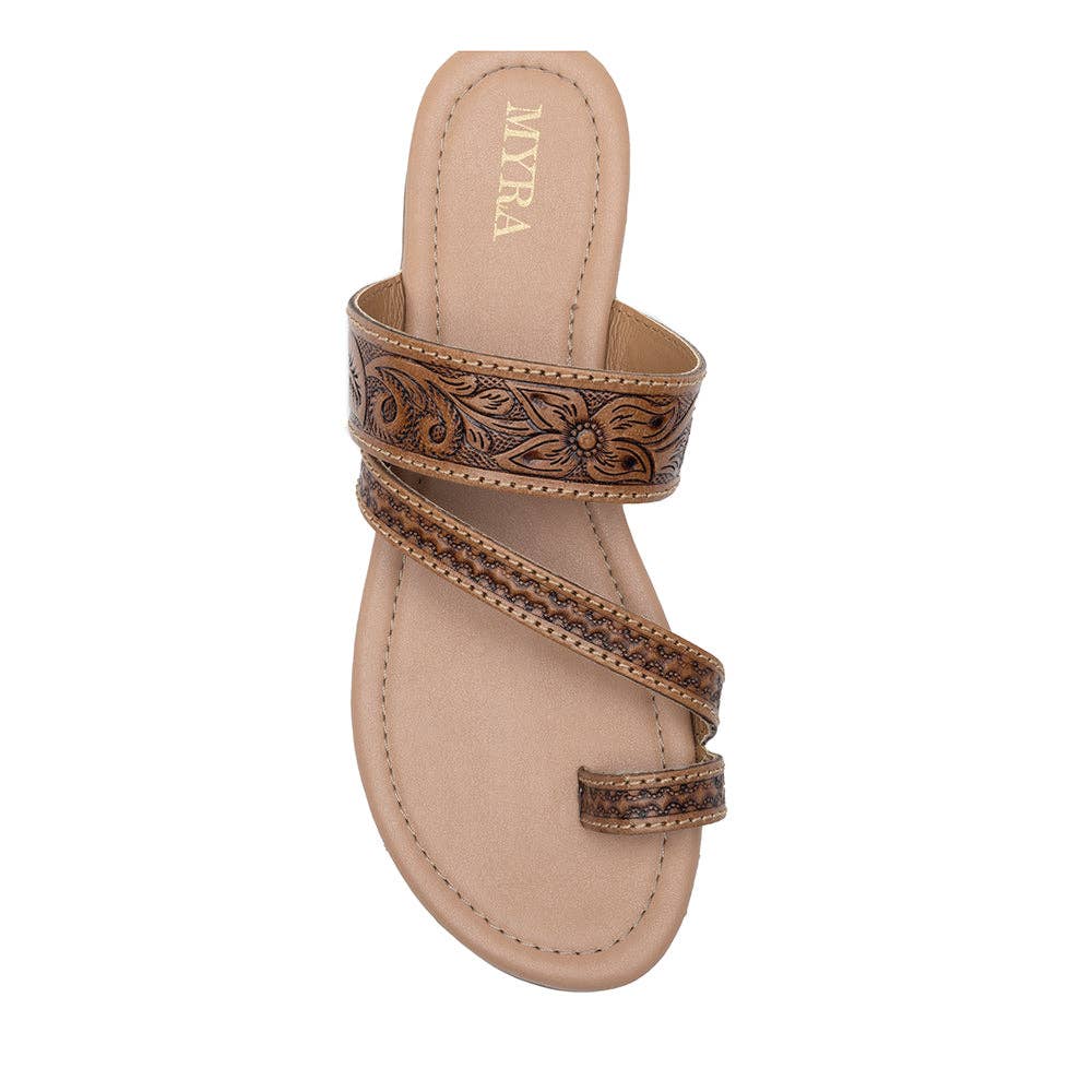 Point Ridge Hand-tooled Sandals-Brown