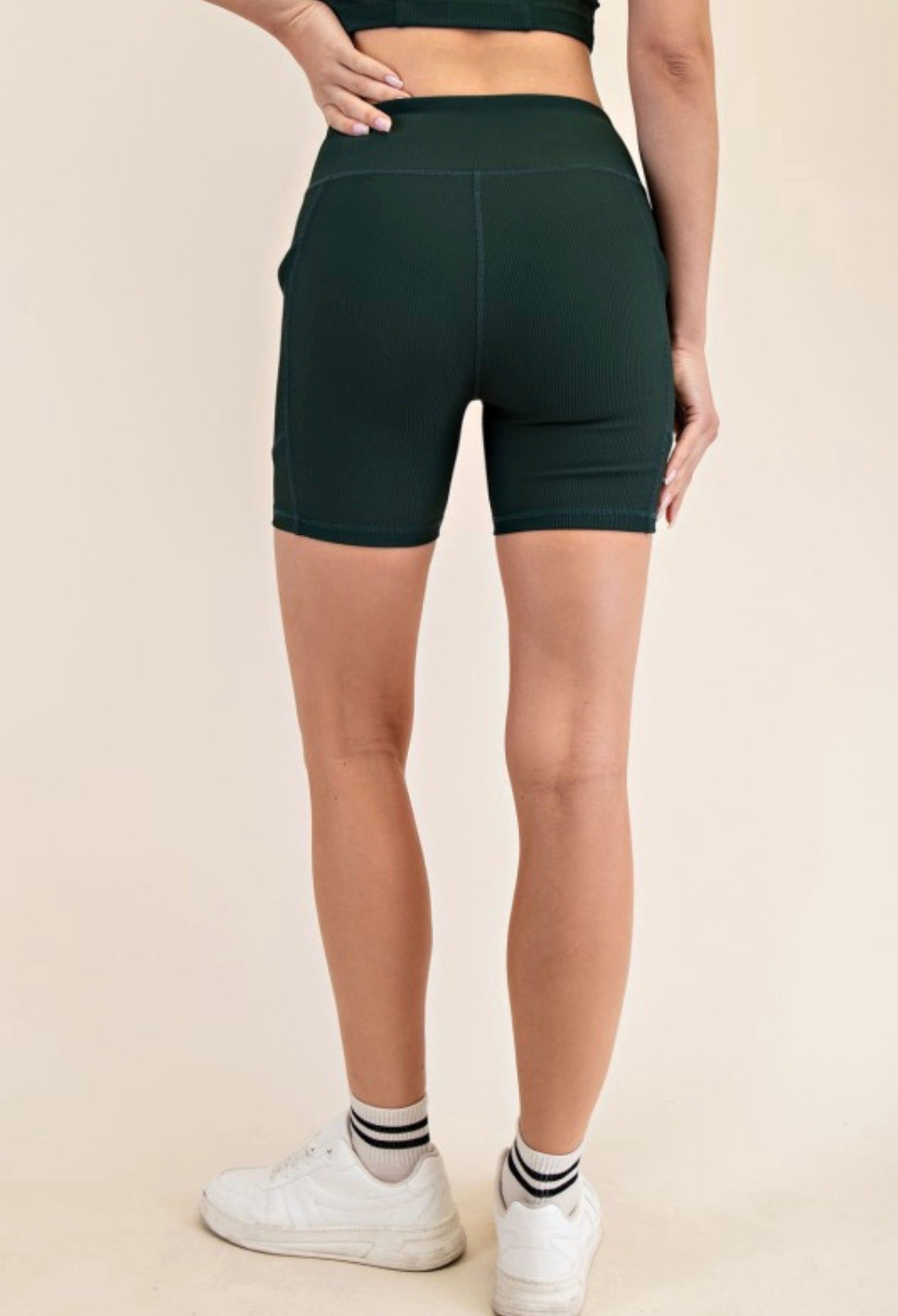 Nylon Rib Biker Short-Green