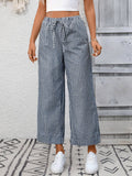 Striped Drawstring Wide Leg Lounge Pants: Navy