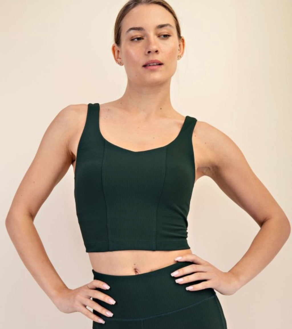 Nylon Rib V Neck Tank-Green