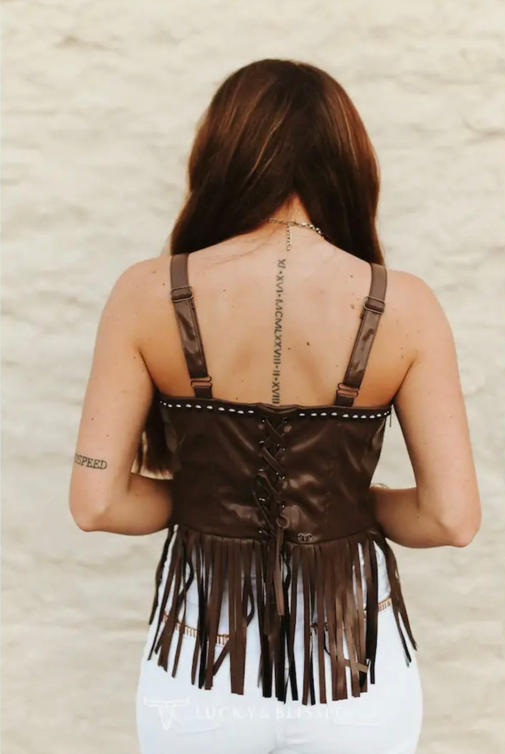 Leather Studded Fringe Corset Top