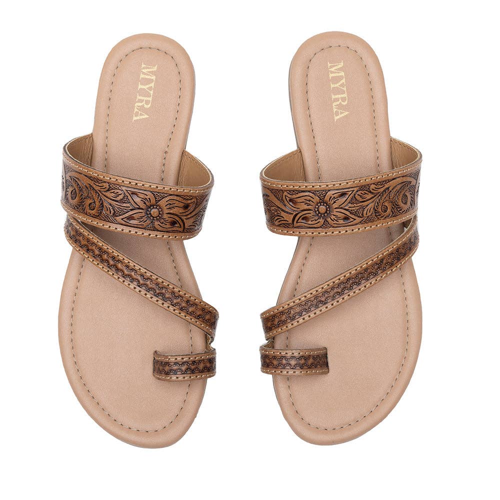 Point Ridge Hand-tooled Sandals-Brown