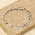 Two Row Rope Chain And Oval Chain Bracelet-Silver