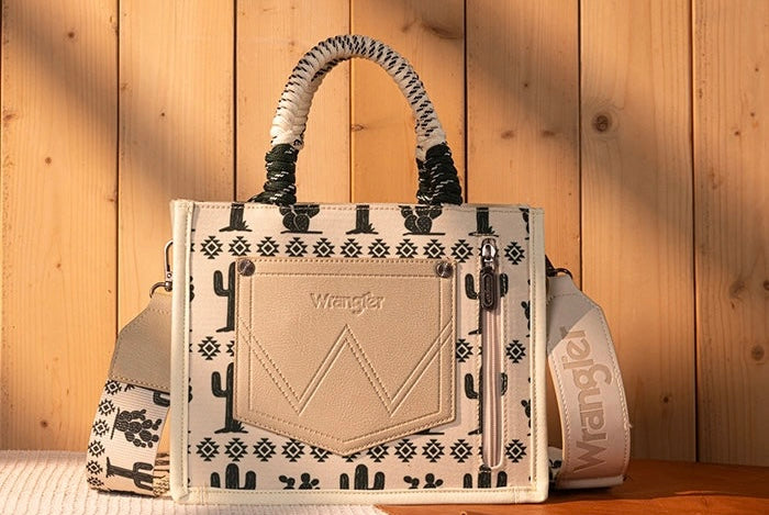 WRANGLER SOUTHWESTERN PRINT ROPE HANDLE TOTE BAG