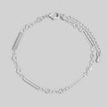 Bar & Round Cz Bezel Station Chain Bracelet-Silver