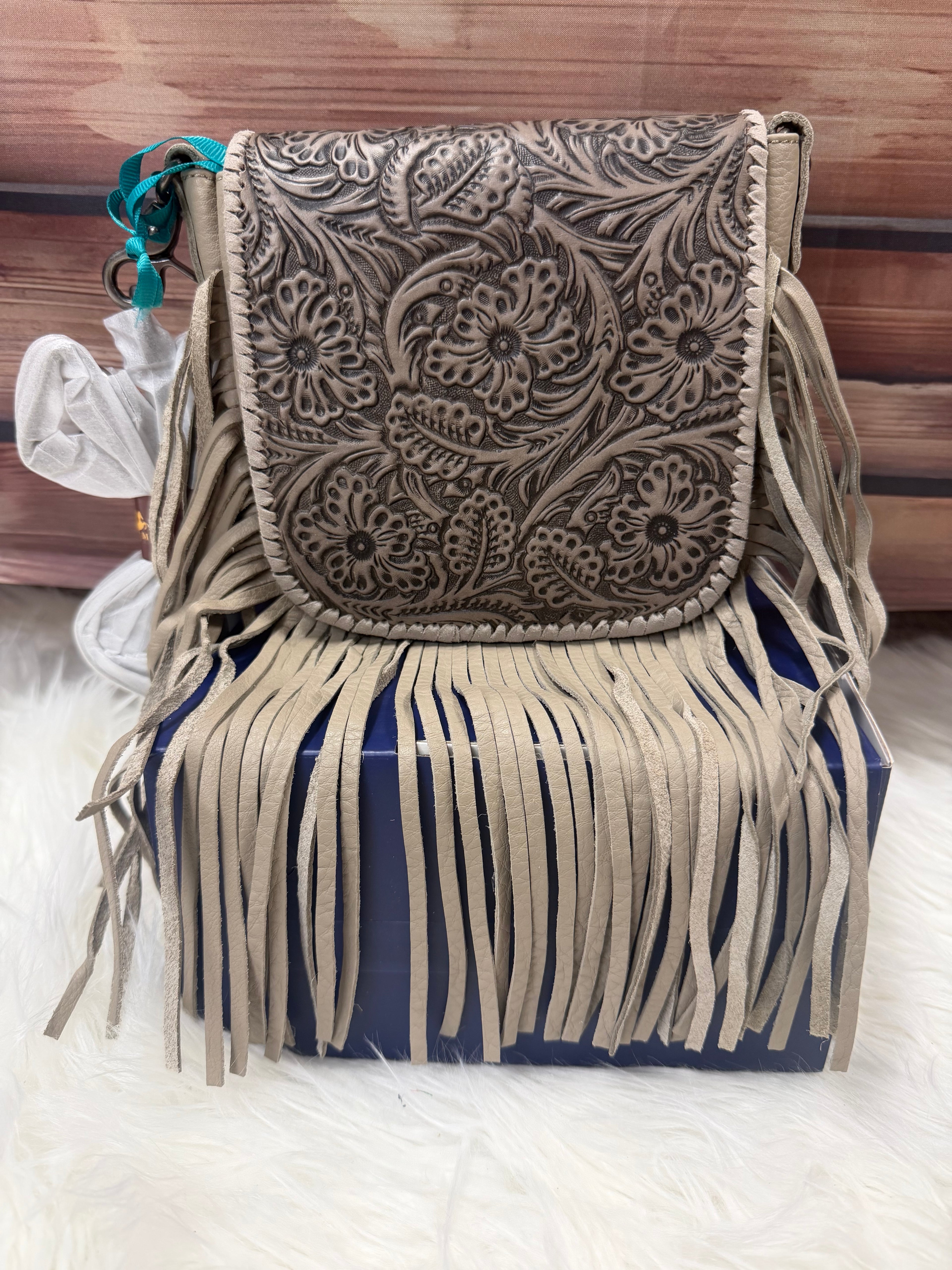 MONTANA WEST GENUINE LEATHER FLORAL FRINGE CROSSBODY