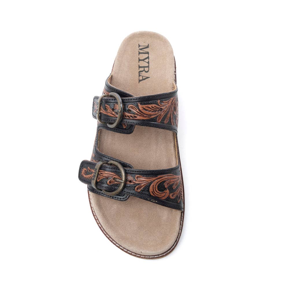 Canyon Ember Handtooled Leather Sandals-Bronzed Brown