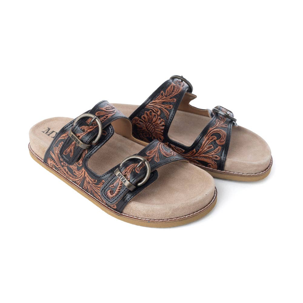 Canyon Ember Handtooled Leather Sandals-Bronzed Brown