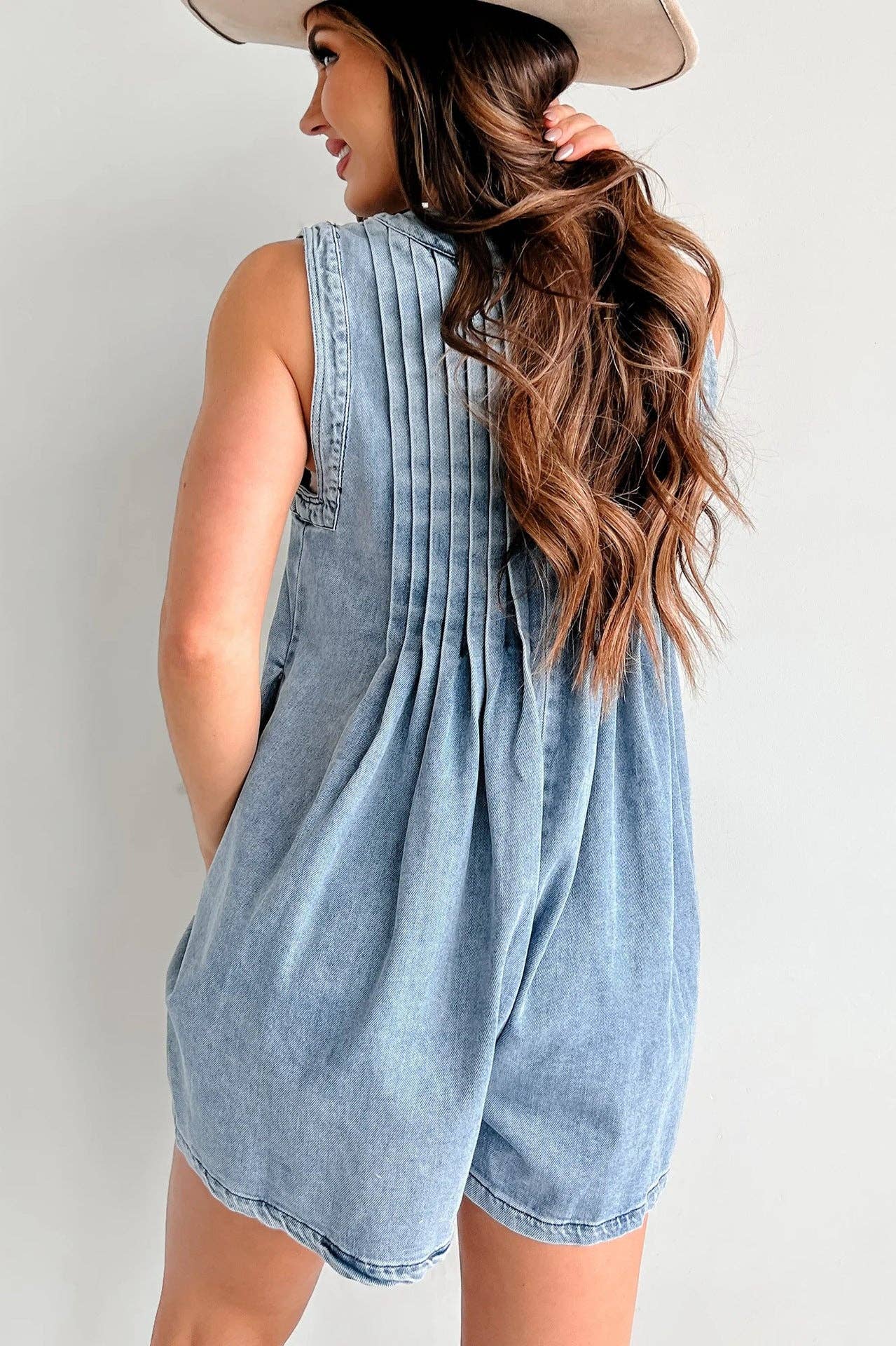 Ladies Tie Front V-Neck Denim Romper