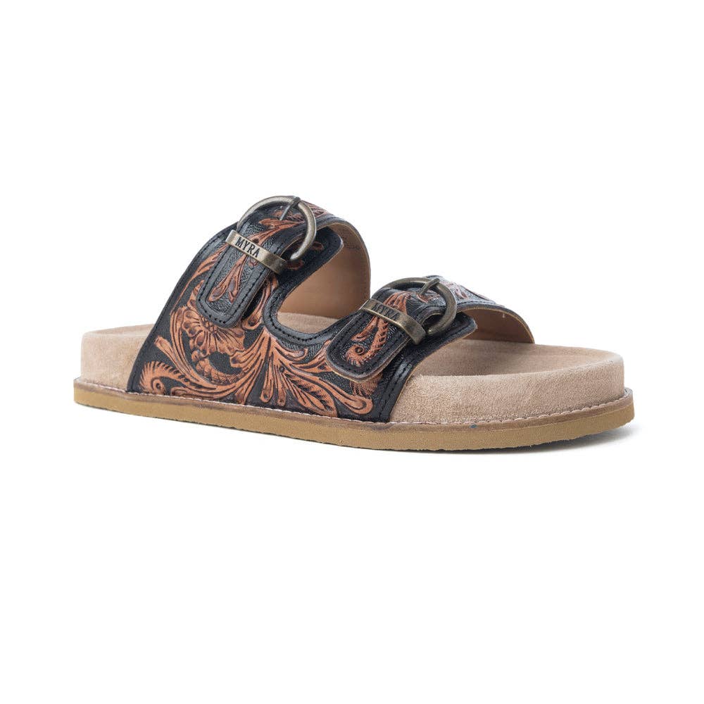 Canyon Ember Handtooled Leather Sandals-Bronzed Brown
