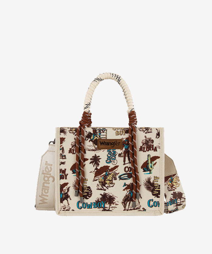 WRANGLER SOUTHWESTERN PRINT ROPE HANDLE TOTE BAG