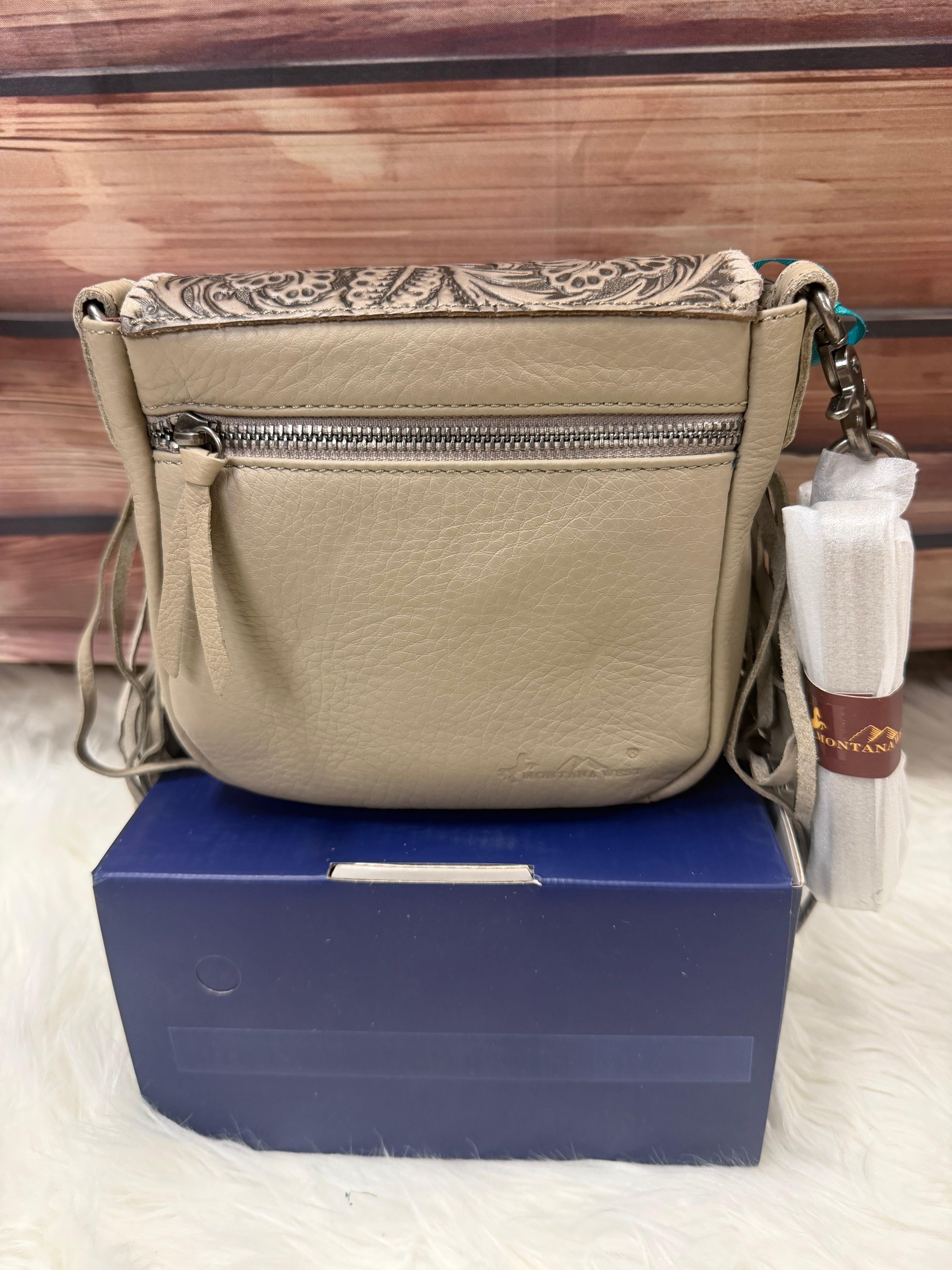 MONTANA WEST GENUINE LEATHER FLORAL FRINGE CROSSBODY