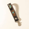 Myra Tallin Bloom Handtooled Leather Key fob-Saddle Sky