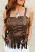 Leather Studded Fringe Corset Top