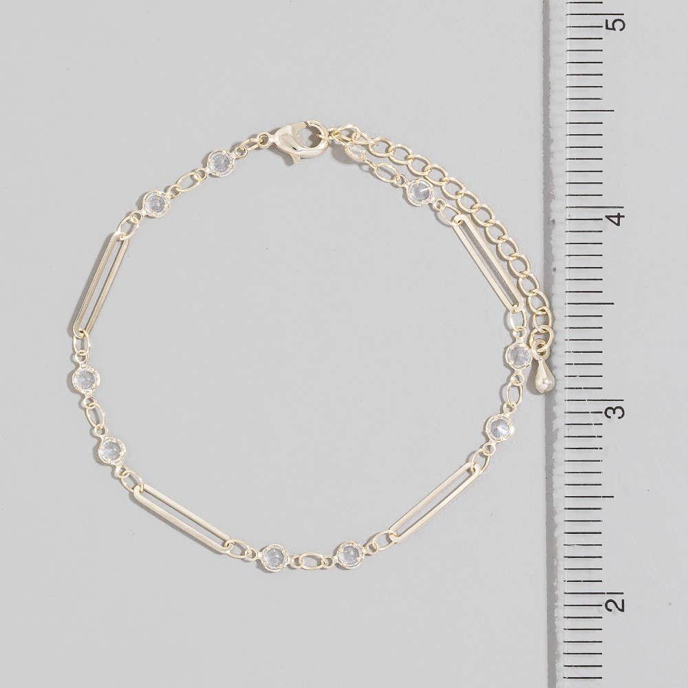 Bar & Round Cz Bezel Station Chain Bracelet-Gold