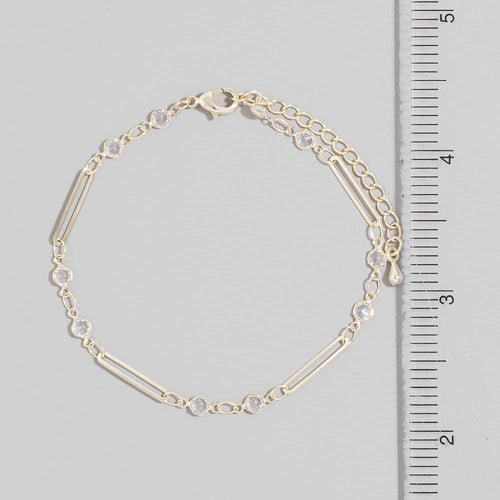 Bar & Round Cz Bezel Station Chain Bracelet-Gold