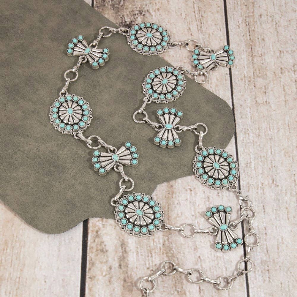 Stone Daisy Concho Chain Belt-Silver