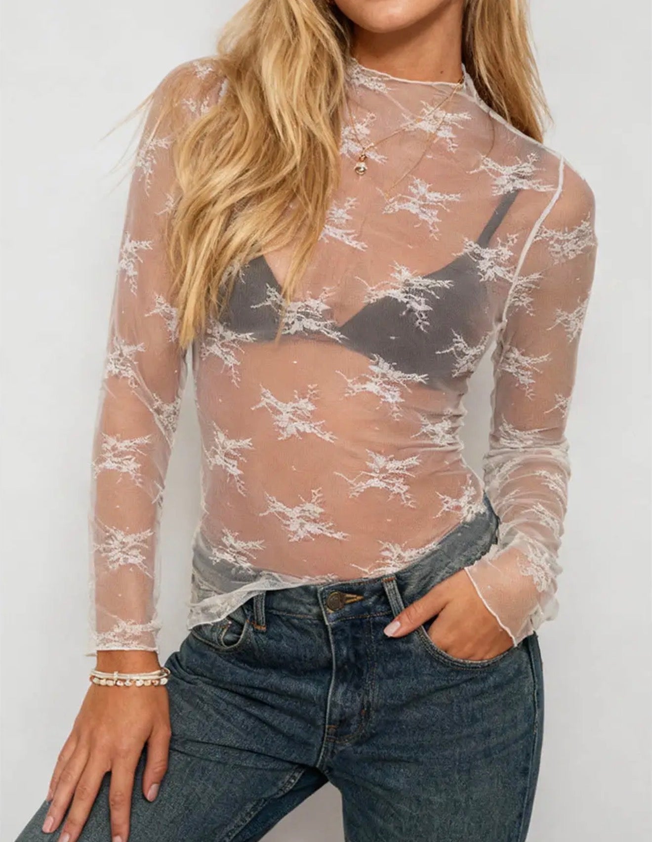 Layering floral lace mesh top