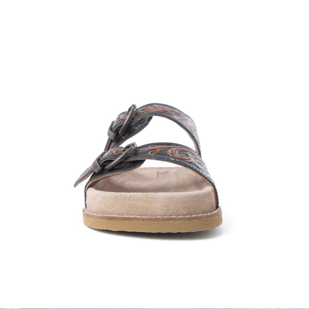 Canyon Ember Handtooled Leather Sandals-Bronzed Brown
