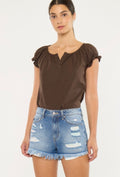 High rise distressed denim shorts