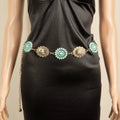 Abstract Oval Western Turquoise Concho Chain Belt-Gold