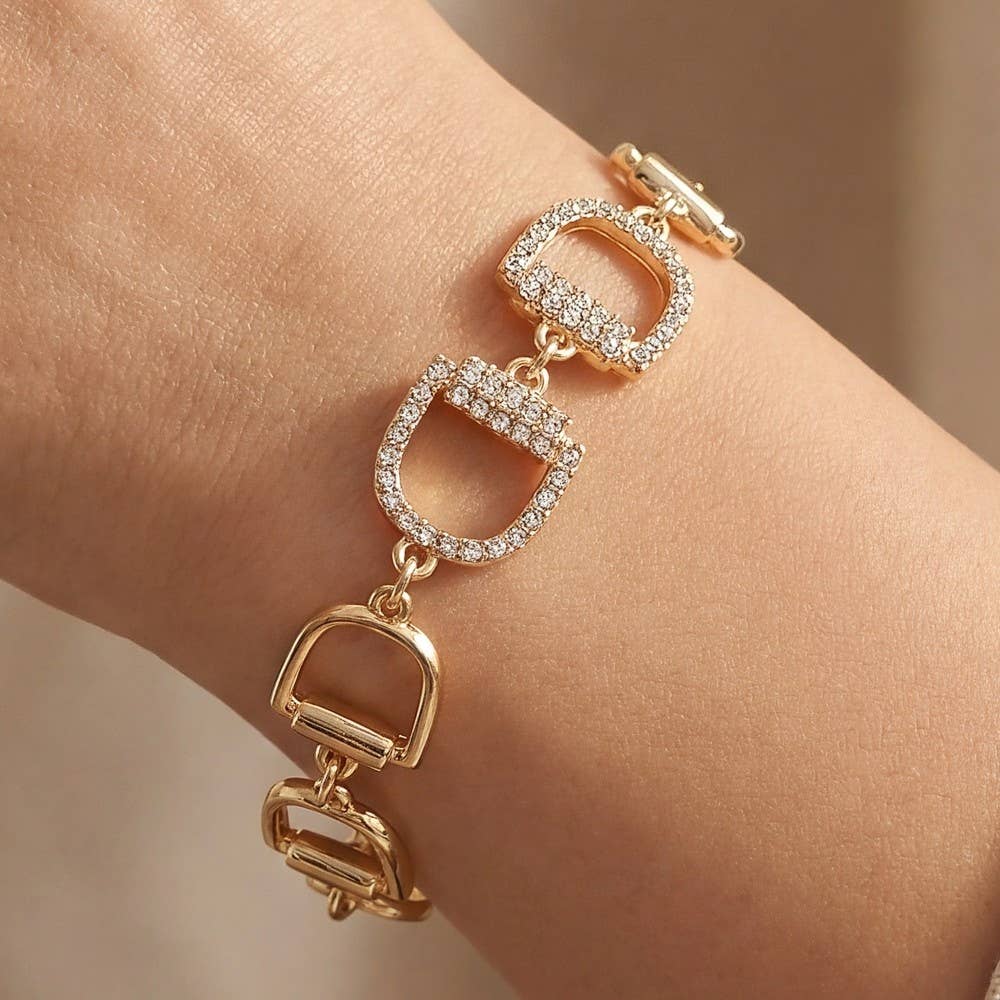 Pave D Link Toggle Chain Bracelet-Gold