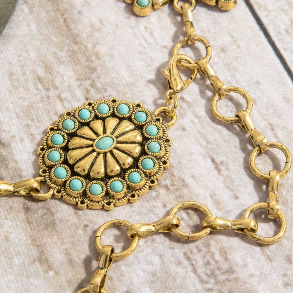 Stone Daisy Concho Chain Belt-Gold