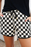 Checkered Drawstring Shorts-Black