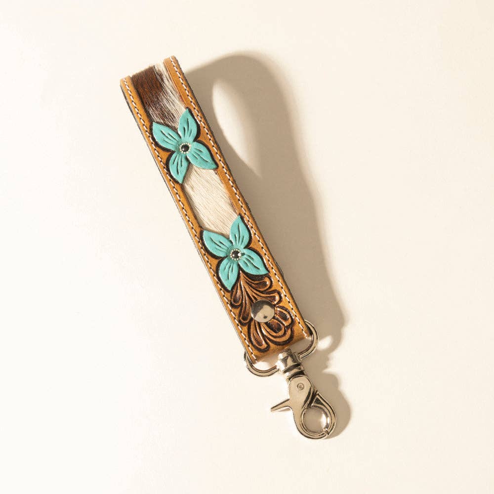 Myra Painted Prairie Handtooled Leather Key fob-Desert Lace