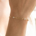 Bar & Round Cz Bezel Station Chain Bracelet-Gold