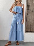 Tassel Tie Crop & Wide-Leg Set: Blue