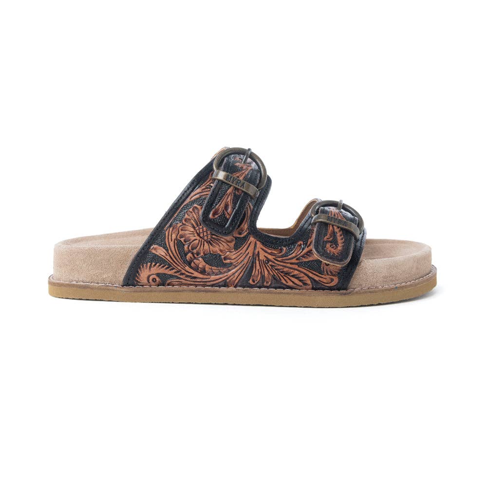 Canyon Ember Handtooled Leather Sandals-Bronzed Brown