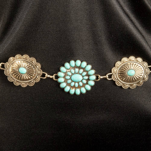 Abstract Oval Western Turquoise Concho Chain Belt-Gold